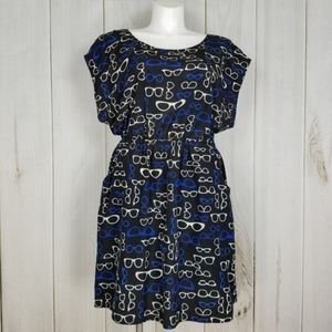 Black Blue Eyeglasses Dress with pockets!